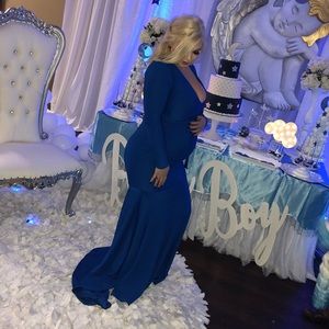 Royal blue long sleeve, v neck, mermaid gown